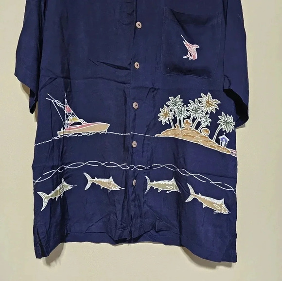 Vintage Back East Men's Size Large Short Sleeve Button Front Shirt Swordfish - Picture 3 of 8